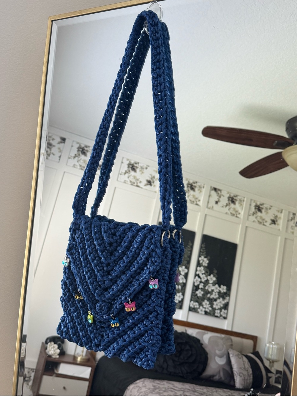 New Bonita Bolso Handmade Dark Blue Crossbody Bag with Charm accents